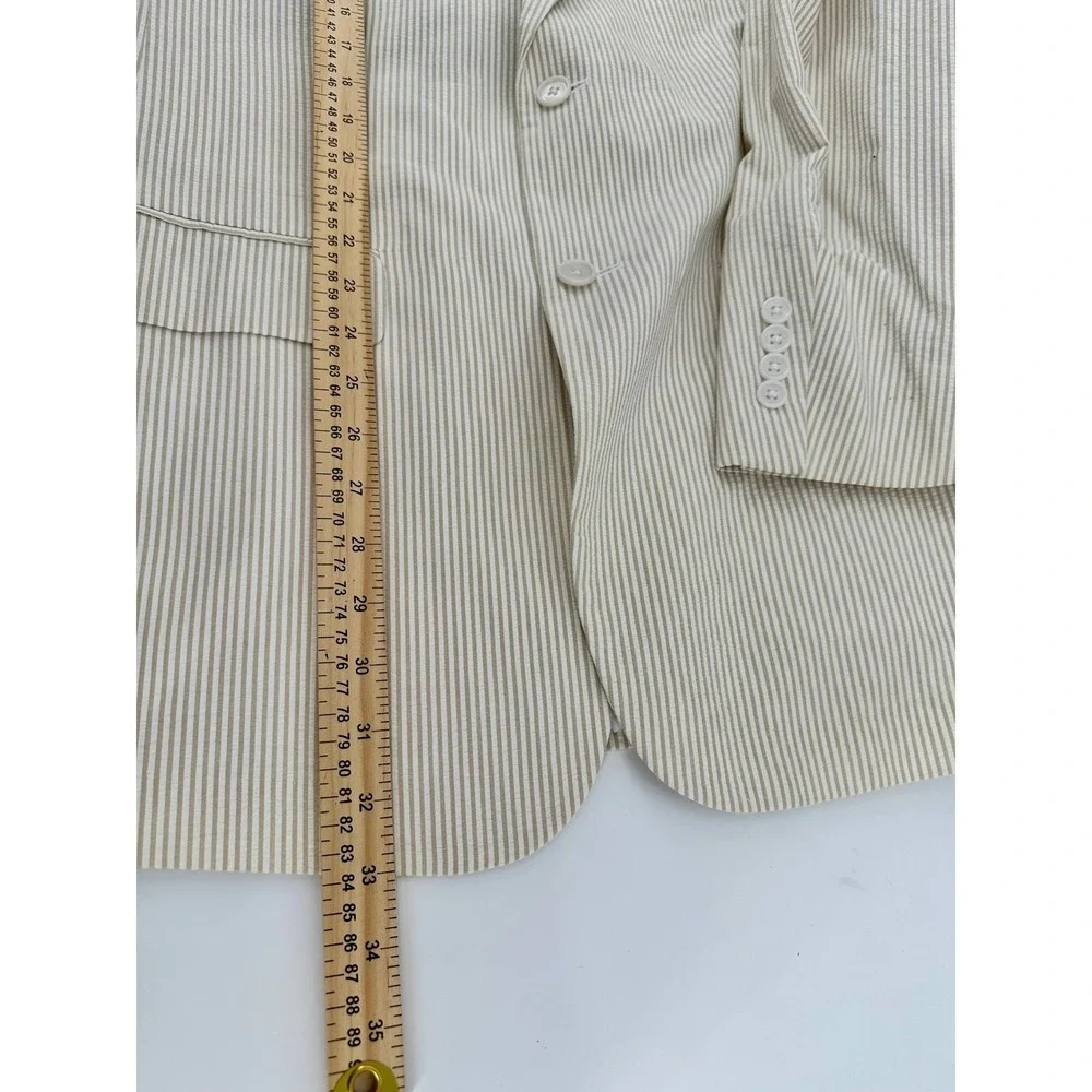 Jos. A. Bank Stays Cool Mens Suit 41L 35W Tan Seersucker Cotton Tailored Fit